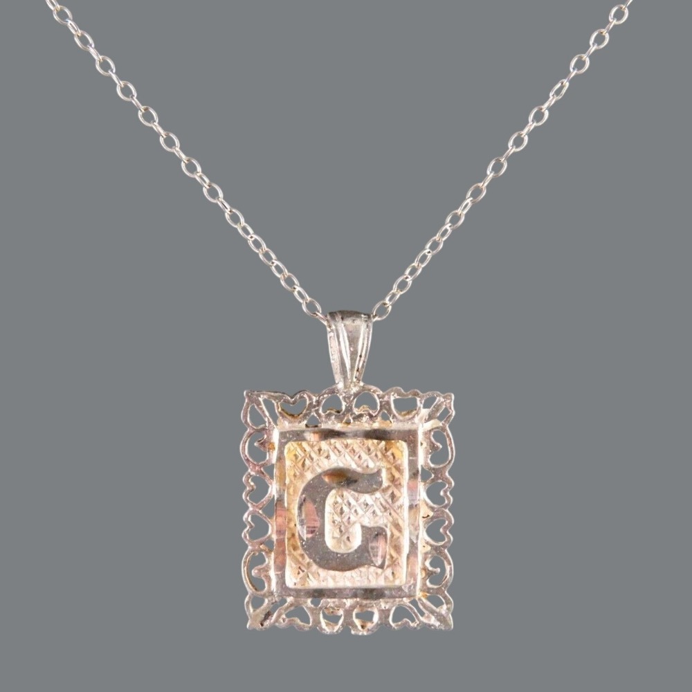 STERLING SILVER 18" Chain Necklace DIAMOND CUT PENDANT Letter Initial "G" FANCY
